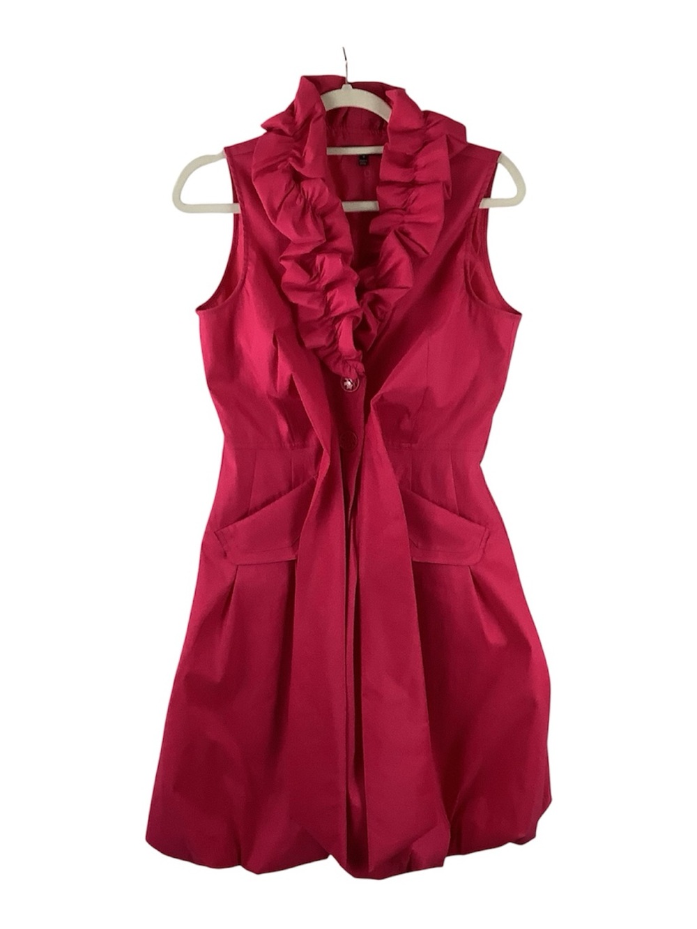 Samuel Dong Pink Fuchsia Bubble Hem Ruffle Collar Dress